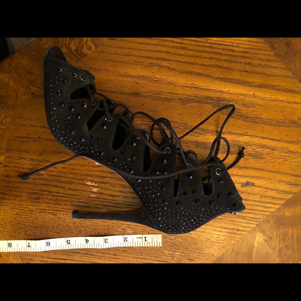 Schutz Suede Lace Up Studded Heeled Sandals, Sz 10 - Picture 8 of 8